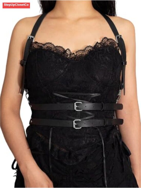 Accessories - Women's Faux Leather Body Harness Belt with Alloy Buckle Adjustable Chest &